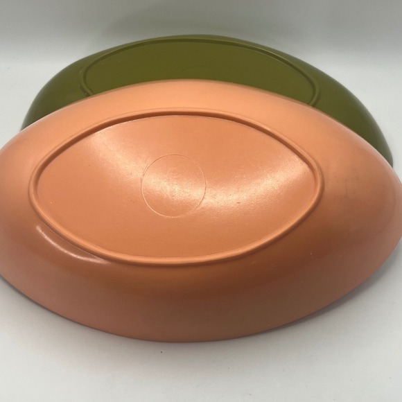 Vintage Melamine Cat Eye Shape Bowls Avocado Salmon MCM Retro Kitsch Cottagecore - Picture 4 of 10